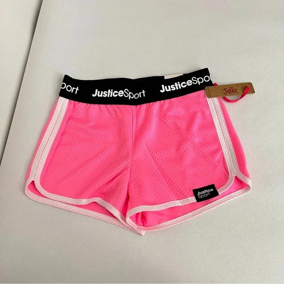 Justice Girls Core Solid Mesh Shorts Flash Pink/Black Elastic Waist Size Medium - Picture 1 of 11